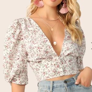 Floral Blouse with plunging neckline